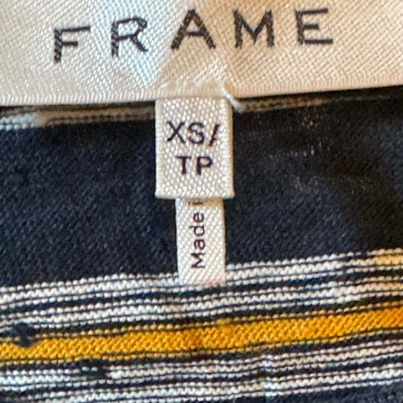 Women's Frame Blue Gold and and White Striped Short Sleeve T Shirt SZ XS - Picture 3 of 3